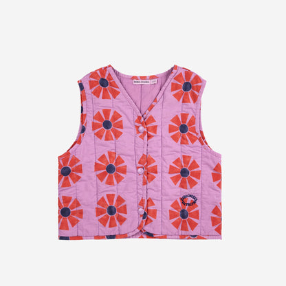 Pink vest with orange floral pattern on a white background