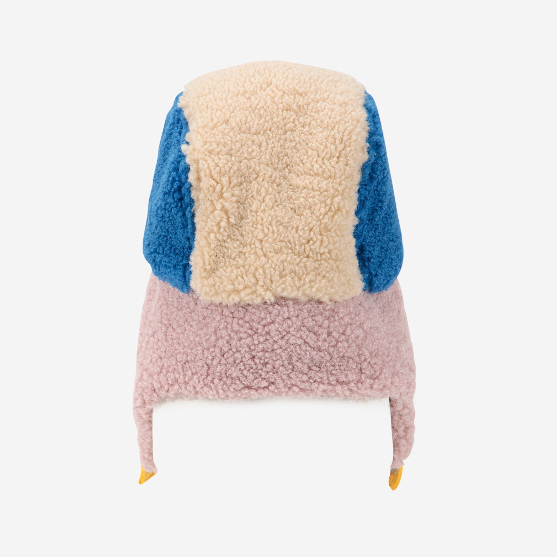 Multicolored fleece hat with a white background