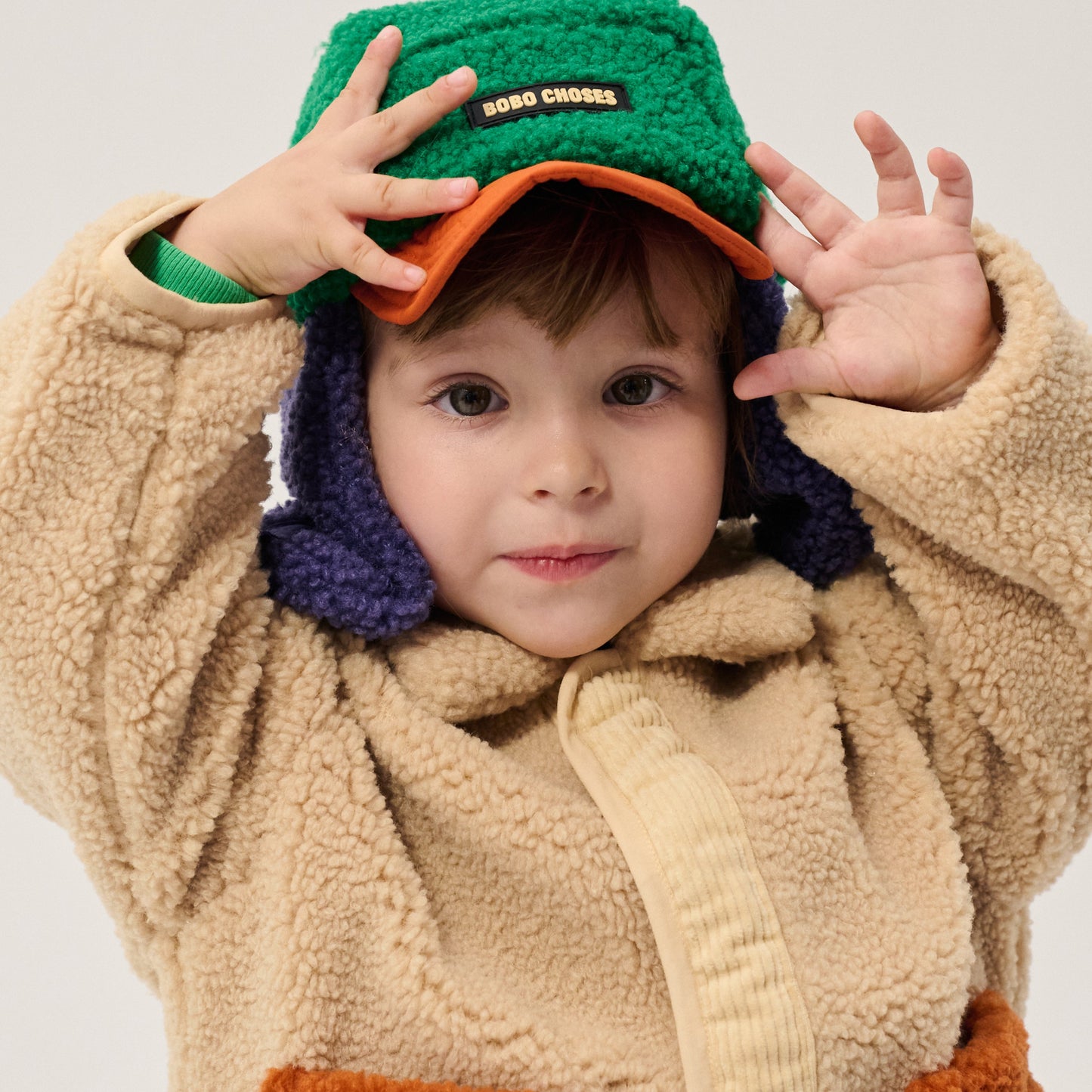 Bobo Choses Baby Green/Purple Colour Block Sheepskin Chapka