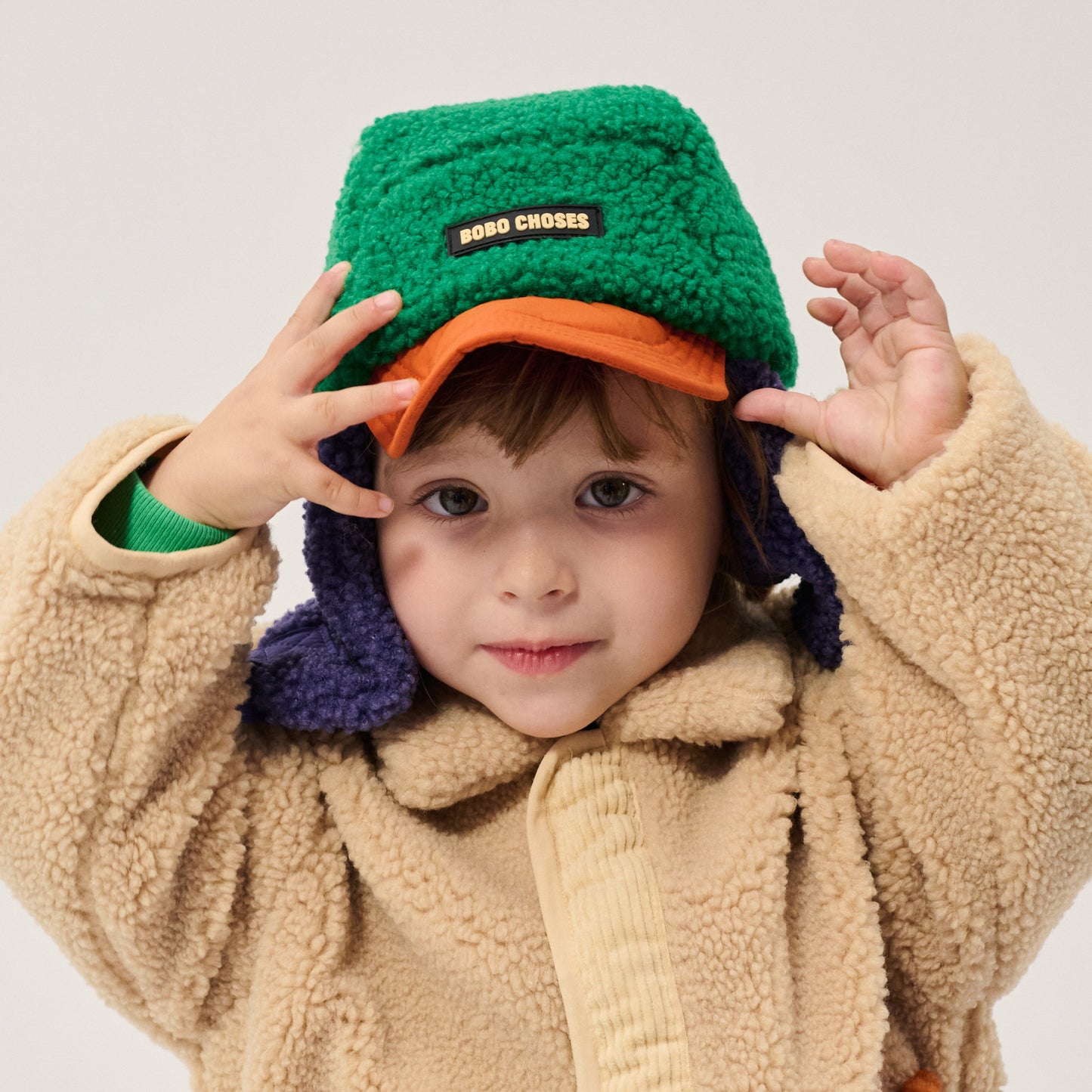 Bobo Choses Baby Green/Purple Colour Block Sheepskin Chapka