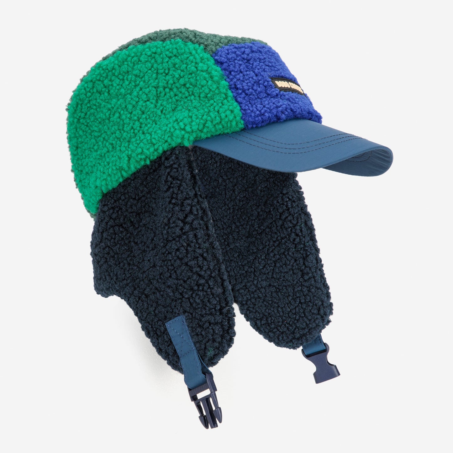 Bobo Choses Green/Blue Colour Block Sheepskin Chapka