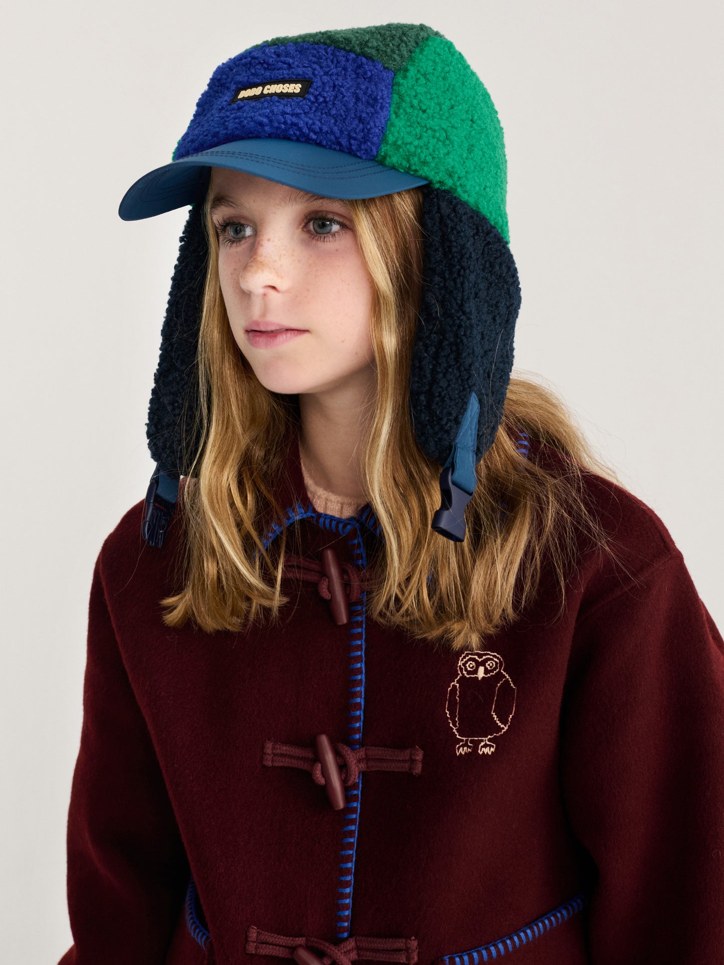 Bobo Choses Green/Blue Colour Block Sheepskin Chapka