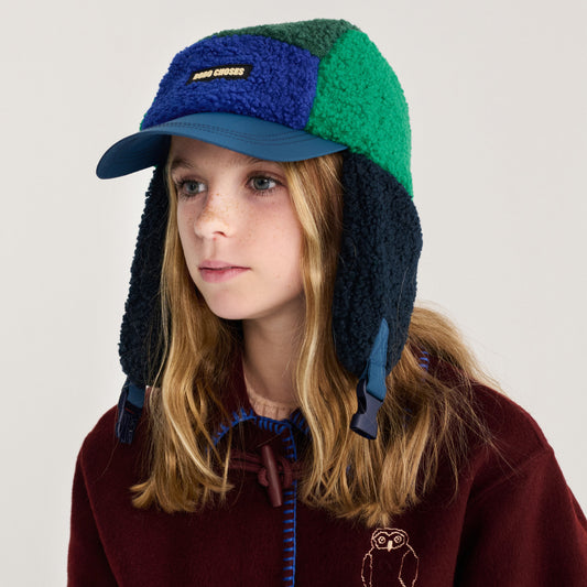 Bobo Choses Green/Blue Colour Block Sheepskin Chapka