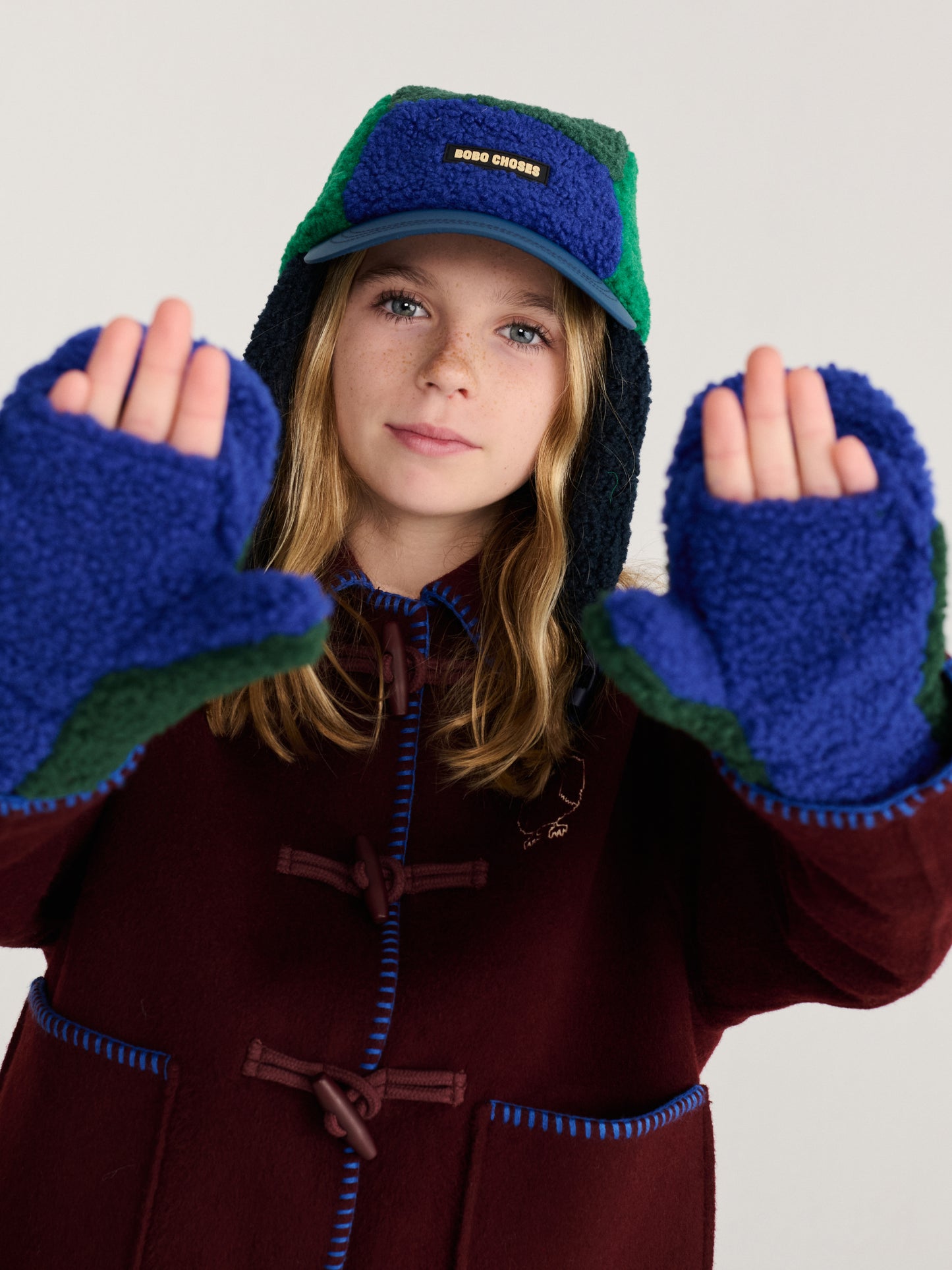 Bobo Choses Green/Blue Colour Block Sheepskin Chapka