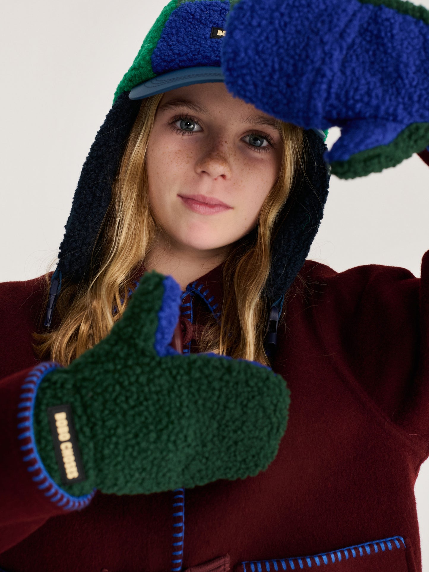 Bobo Choses Blue/Green  Colourblock Sheepskin Mittens
