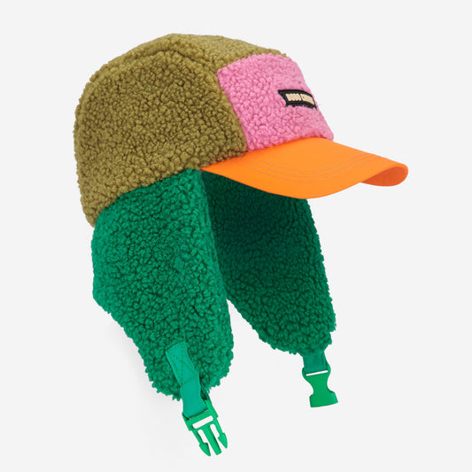 Bobo Choses Pink/Green Colour Block Sheepskin Chapka