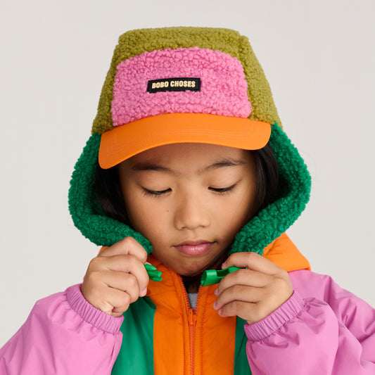 Bobo Choses Pink/Green Colour Block Sheepskin Chapka