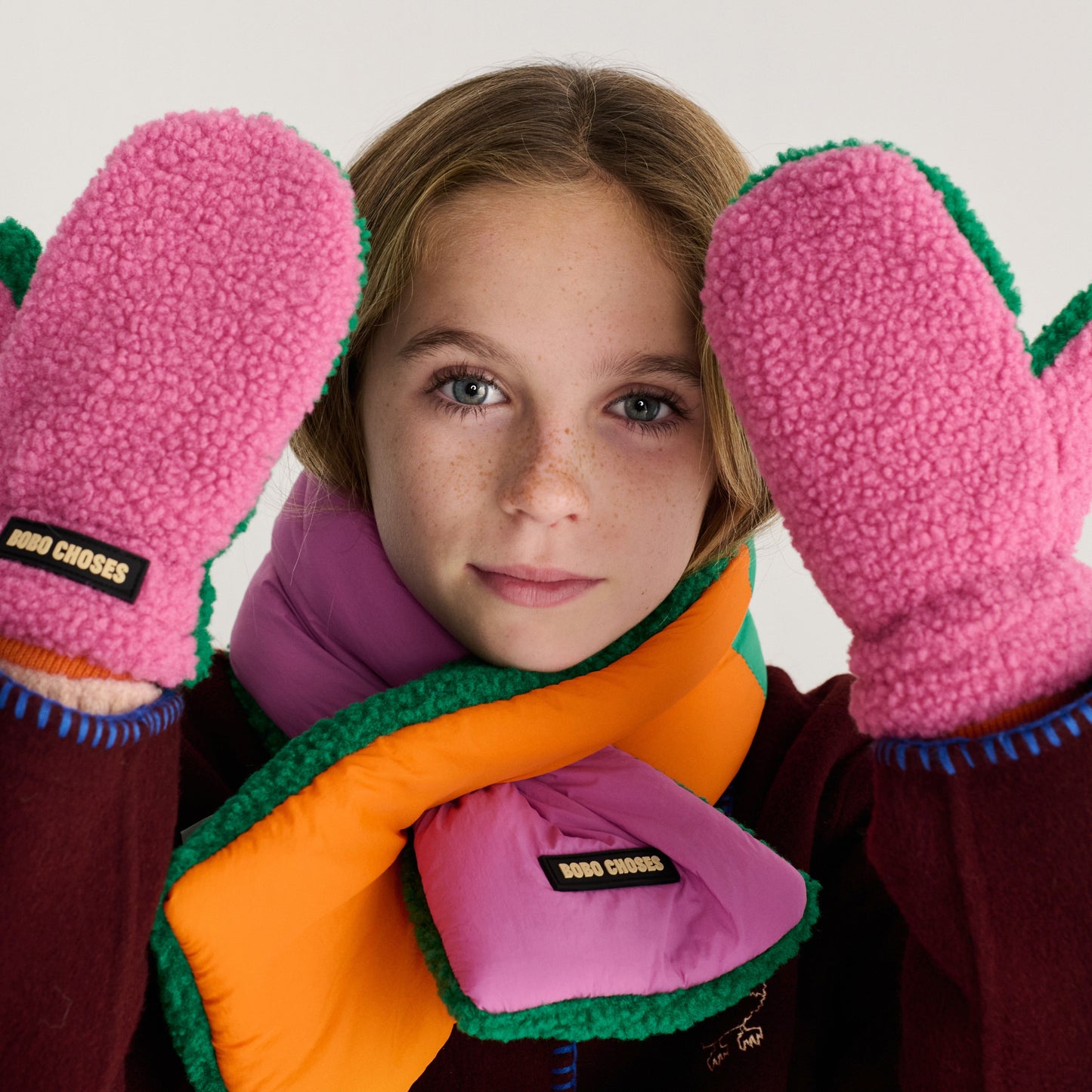 Bobo Choses Pink/Green  Colourblock Sheepskin Mittens