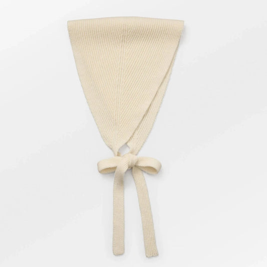 Becksöndergaard Birch White Woona Headscarf, a modern wool headscarf resembling a stylish bonnet, providing warmth and elegance for winter outfits.