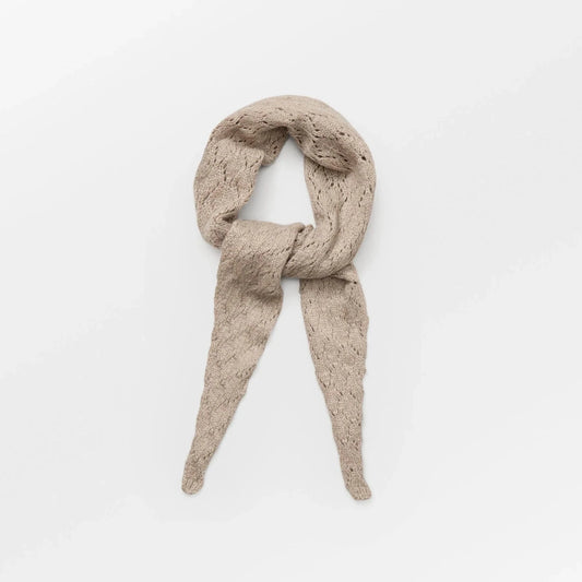 Dark Beige Melange Woona Opalia Scarf by Becksöndergaard, a stylish scarf that enhances any outfit and can be styled around the neck, as a belt, or on a bag strap.