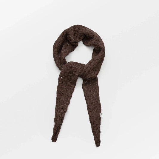 Hot Fudge Brown Woona Opalia Scarf by Becksöndergaard, a stylish accessory that enhances any outfit and can be worn around the neck, as a belt, or on a bag strap.