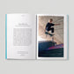 Open book with text and a photo of a person skateboarding on a gray background