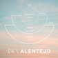 Fragrance pyramid for Cedar London Alentejo Candle, showing top notes of bergamot and lemon, middle notes of fig leaf and coconut, and base notes of vetiver and moss on a pastel sky background.