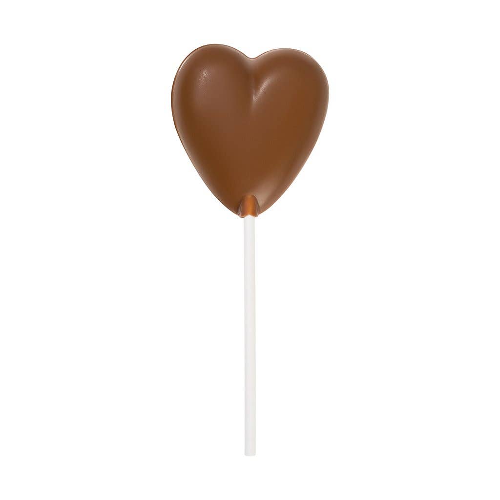 Cocoba Milk Chocolate Heart Lollipop on a white stick weighing 30g (1.06oz).