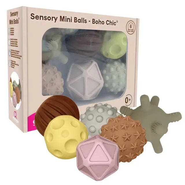 Edushape Baby Sensory Balls with various textures and ridges for teething relief and sensory play.