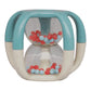 Toy with blue handles and colorful beads on a white background