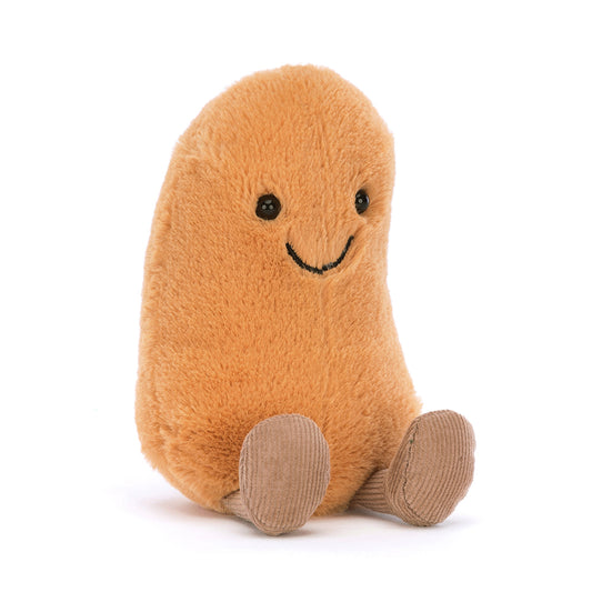 Jellycat Amuseables Bean plush with a soft gingery shell, goofy grin, and a cuddly, bean-shaped body, sitting upright and ready to bring smiles.