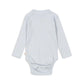 A back view of the Konges Sløjd Minnie Body in gray dawn, showcasing the soft organic cotton fabric and intricate pointelle knit design.