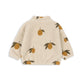 A full view of the fleece jacket from the back, showing the all-over lemon print and relaxed fit.