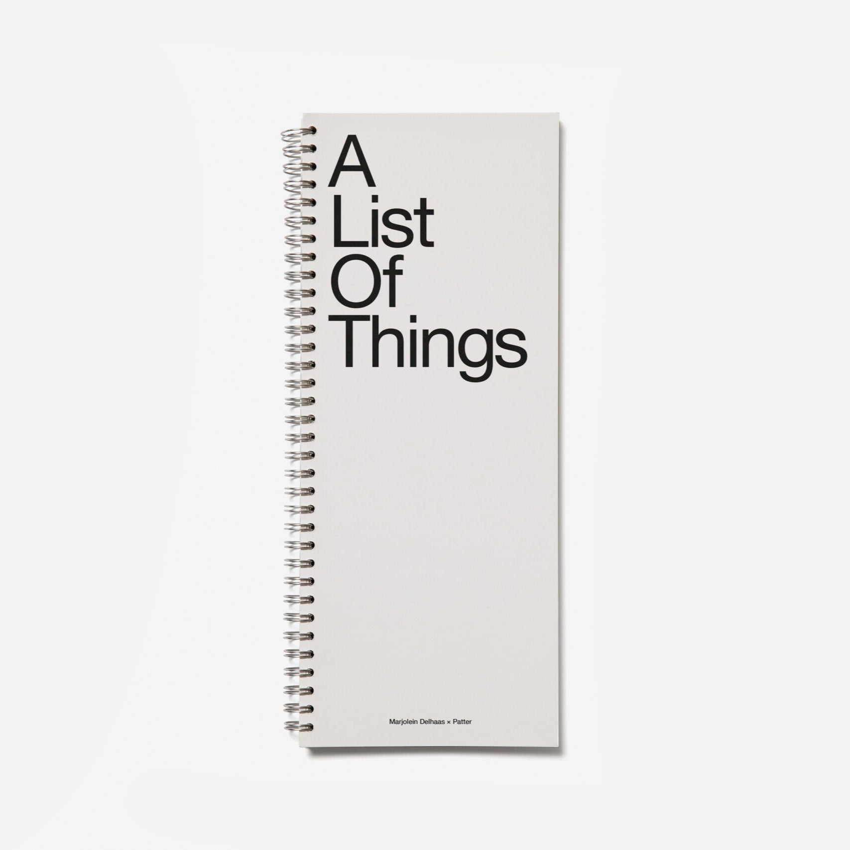 Notebook titled 'A List Of Things' on a white background