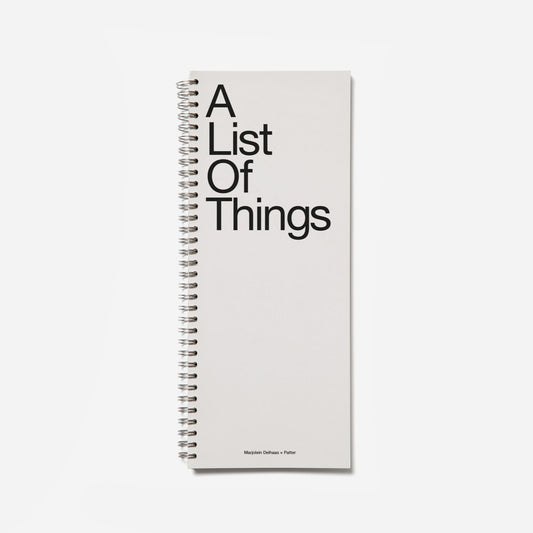 Notebook titled 'A List Of Things' on a white background