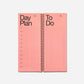 Pink planner with 'Day Plan' and 'To Do' sections on a white background