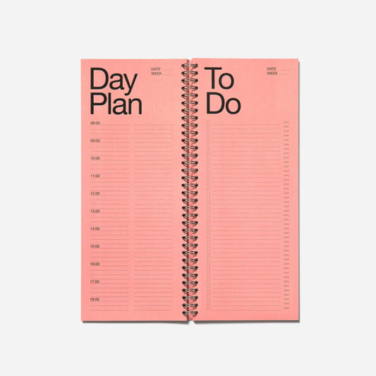Pink planner with 'Day Plan' and 'To Do' sections on a white background