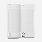 Two white pages with grid patterns and numbers on a light gray background