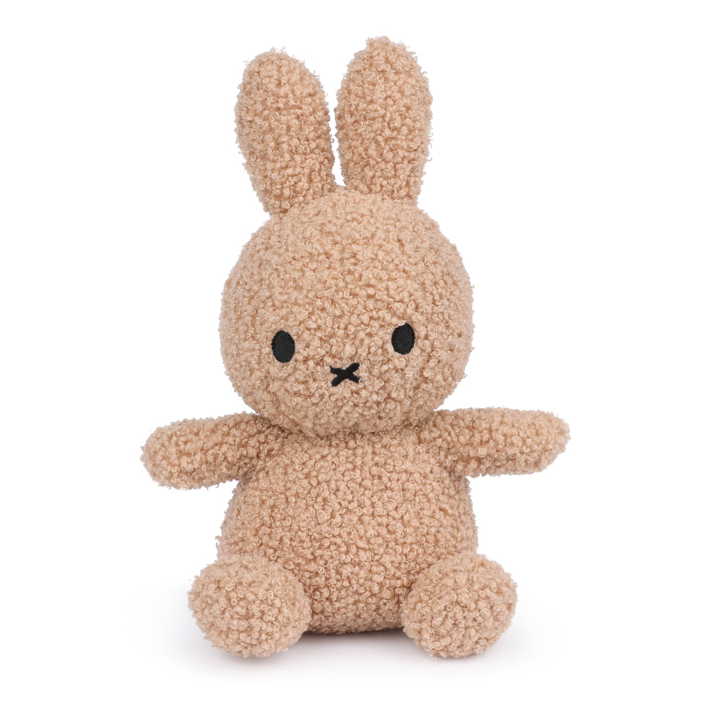 Miffy in soft beige recycled teddy fabric. A 23 cm plush with a textured, huggable feel and signature embroidered face—minimal, timeless, and consciously made.