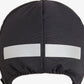 Close-up of the black Mini Rodini Alaska thermo-cap, featuring a cosy, quilted design made from 100% recycled polyester. The cap includes an embroidered Mini Rodini badge on the side and a water-repellent BIONIC-FINISH® ECO coating.