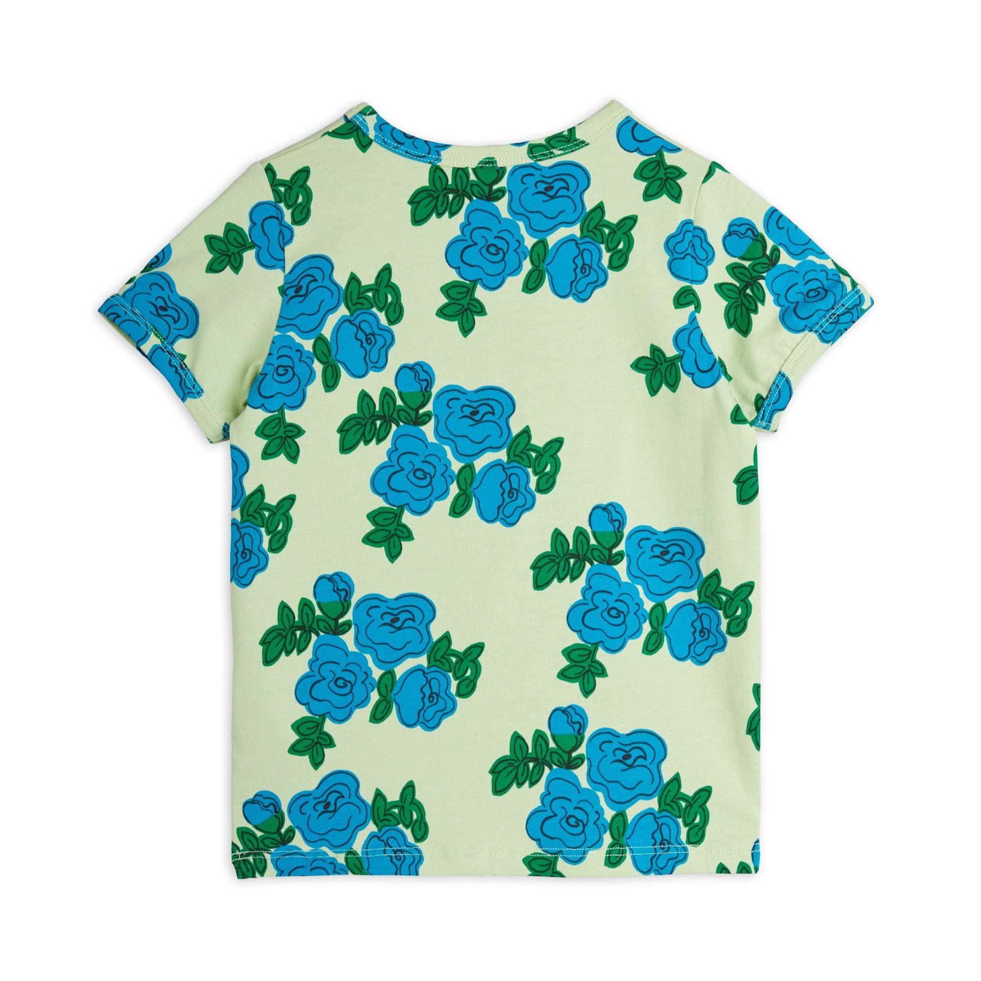 A look at the back of Mini Rodini’s floral tee, highlighting its relaxed fit and breathable fabric.