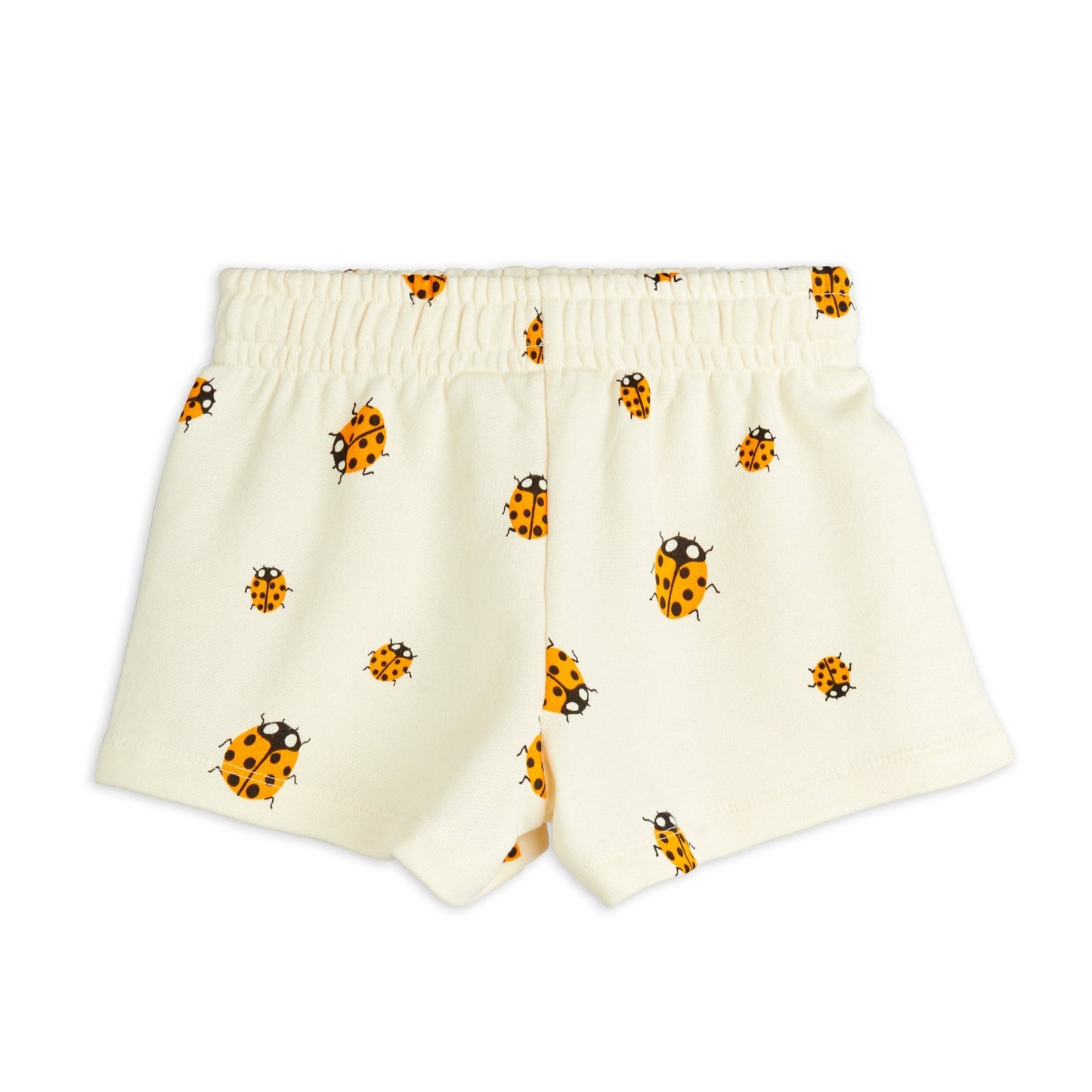 A back view of the ladybird-printed shorts, showing the relaxed fit and elasticated waistband.