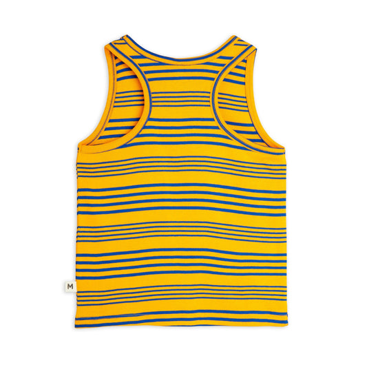 The back view of the Mini Rodini Stripe Tank, featuring a classic sleeveless cut with a racerback design. The striped pattern continues seamlessly across the back.