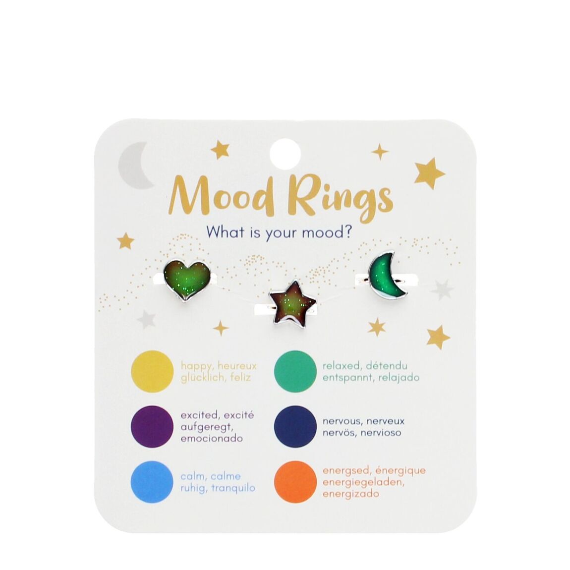 Mood Rings - Set of 3 - Heart, Star and Moon