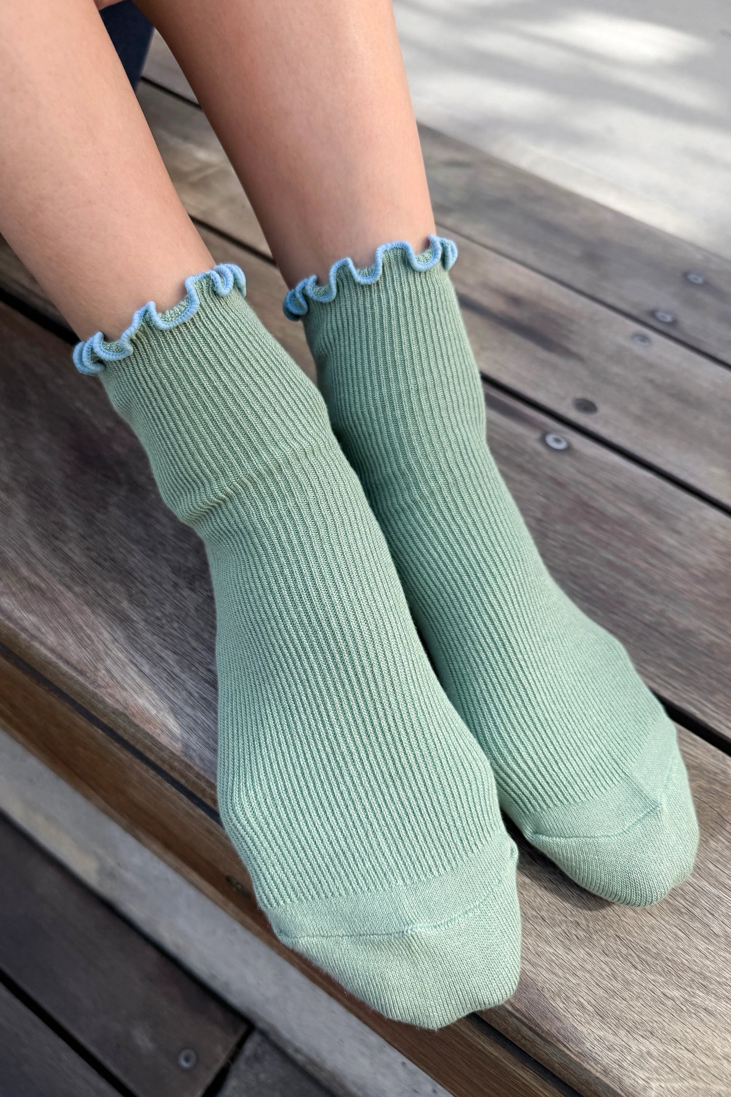 Le Bon Shoppe Sea Glass/Powder Blue Petite Ruffled Modal Socks