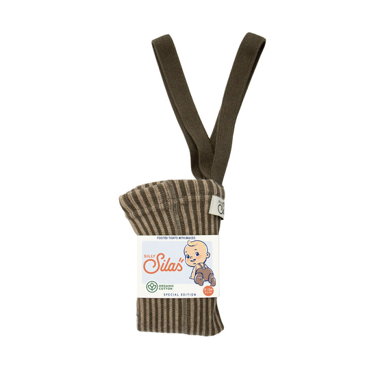 Silly Silas Atelier Collection Seaweed Brown x Peanut Striped Footed Tights