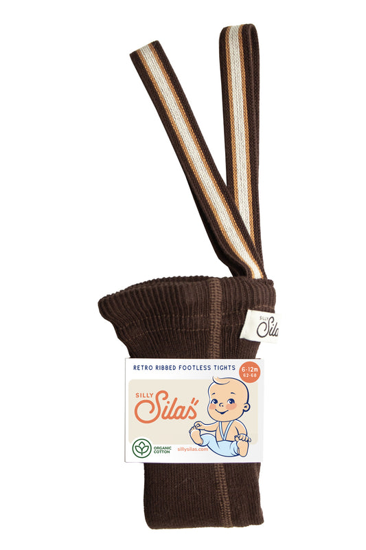 Silly Silas Chocolate Brown Striped Footless Tights with Braces