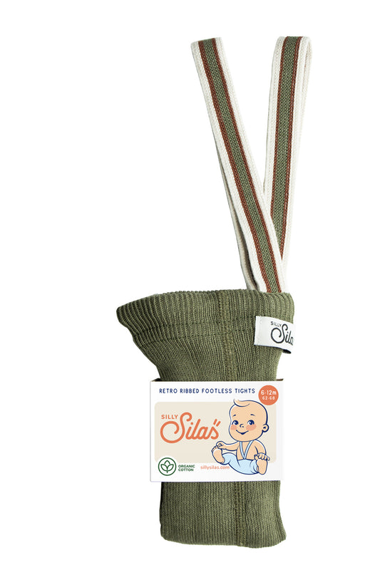 Silly Silas Olive Striped Footless Tights with Braces