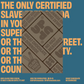 Graphic of a chocolate bar on text on a blue background about a cocoa farm being certified by Slave Free Trade.org 