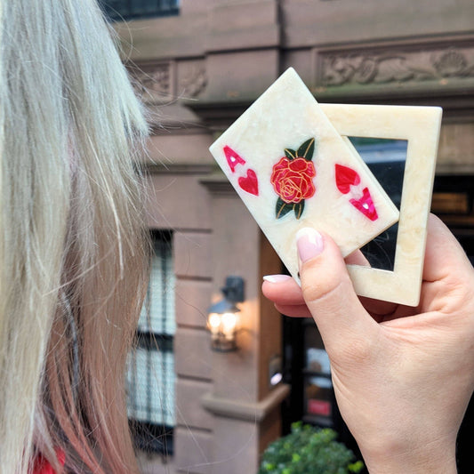 Ace of Hearts Hand-Painted Compact Mirror