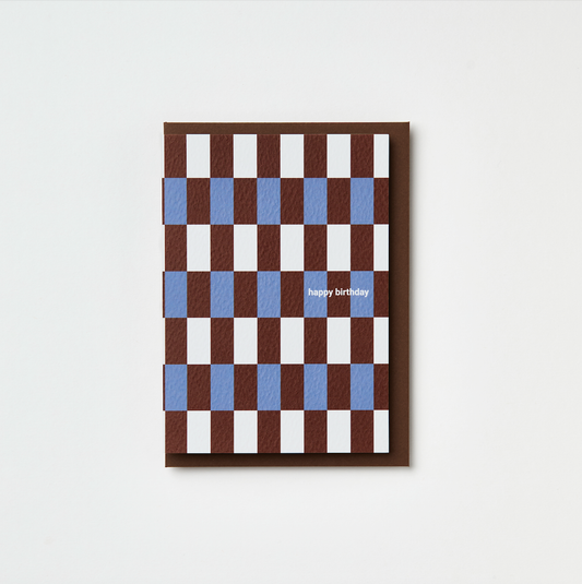 Happy Birthday Blue/Burgundy Brugge Tile Greeting Card