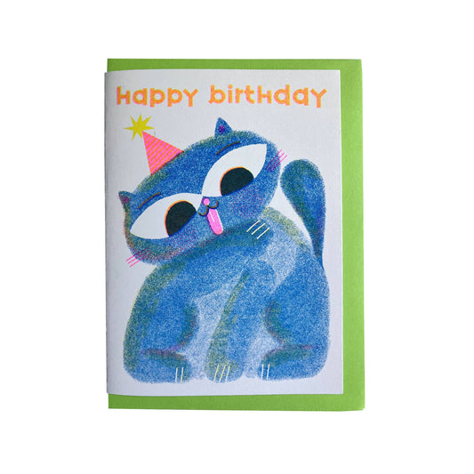 Birthday Cat - A6 Riso Greeting Card