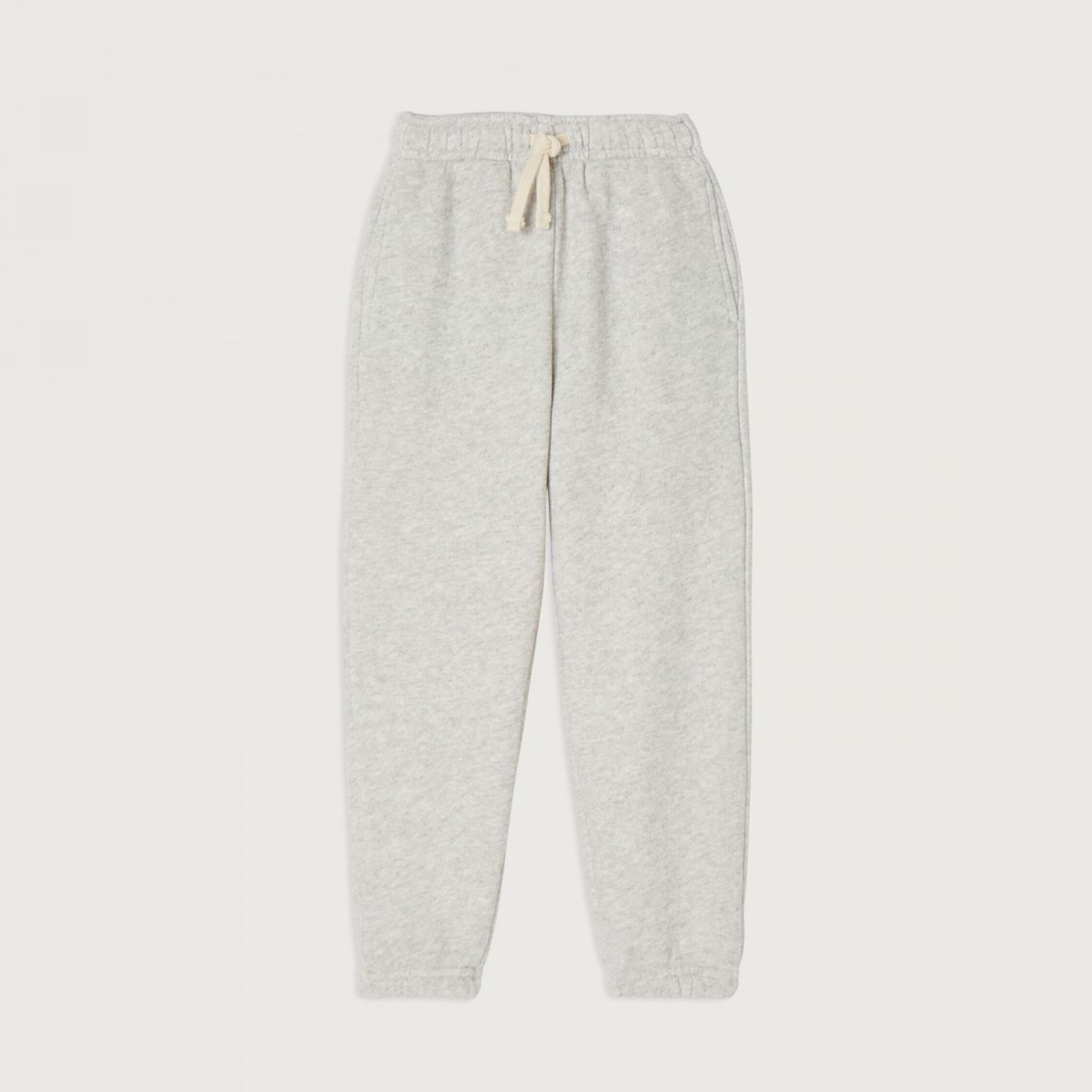 American Vintage Kids Grey Kodytown Joggers featuring an elasticated waistband with a cream drawstring, side pockets, and ribbed cuffs, displayed flat on a light background