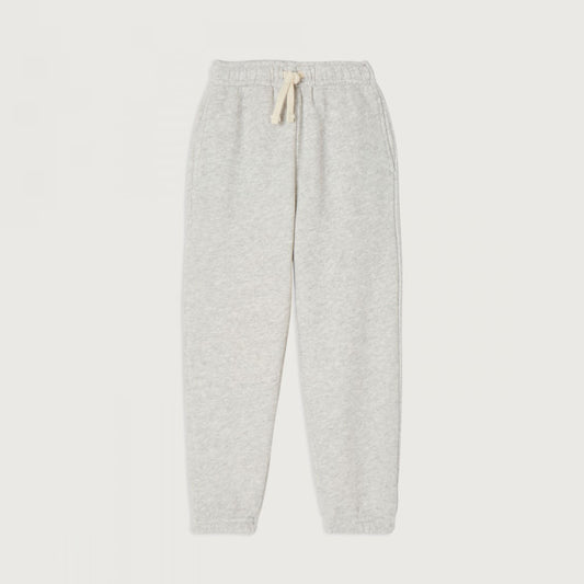 American Vintage Kids Grey Kodytown Joggers featuring an elasticated waistband with a cream drawstring, side pockets, and ribbed cuffs, displayed flat on a light background