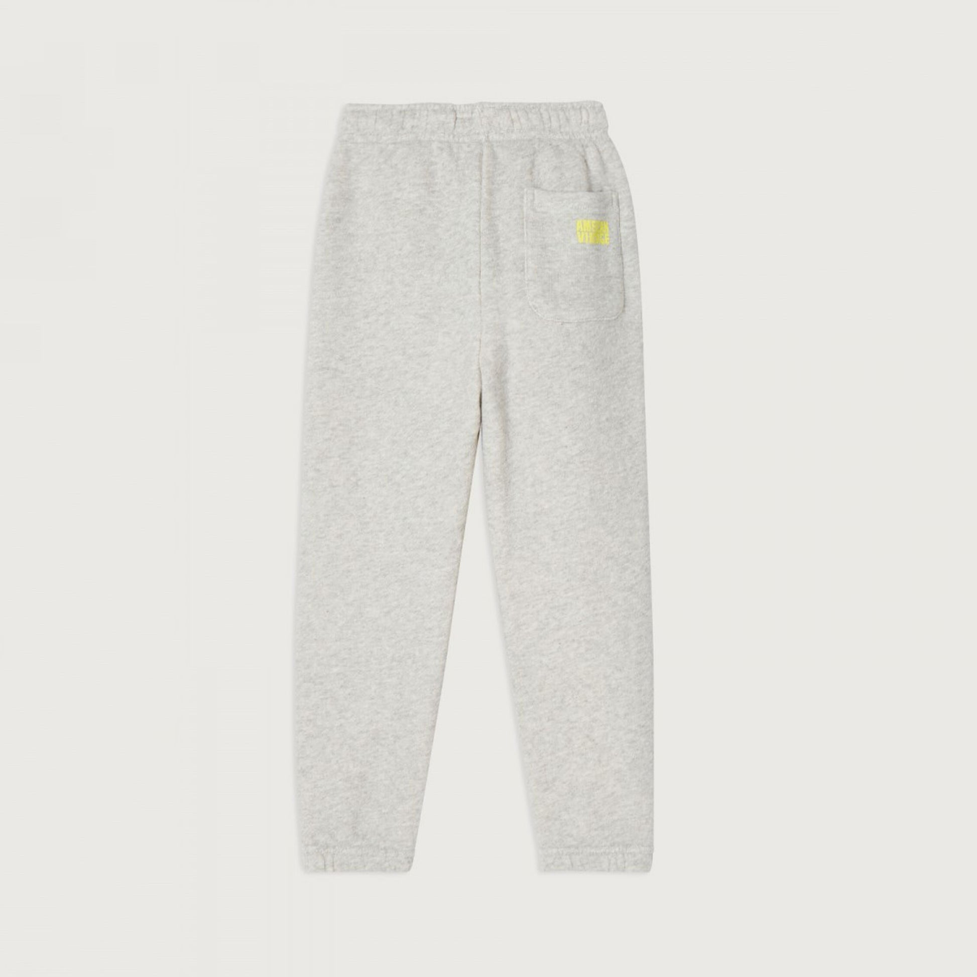 Back view of the American Vintage Kids Grey Kodytown Joggers showcasing a single patch pocket with a minimalist yellow American Vintage logo.