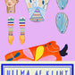 Hilma af Klint cut-out paper doll set with colorful clothing and accessories on a pink background.