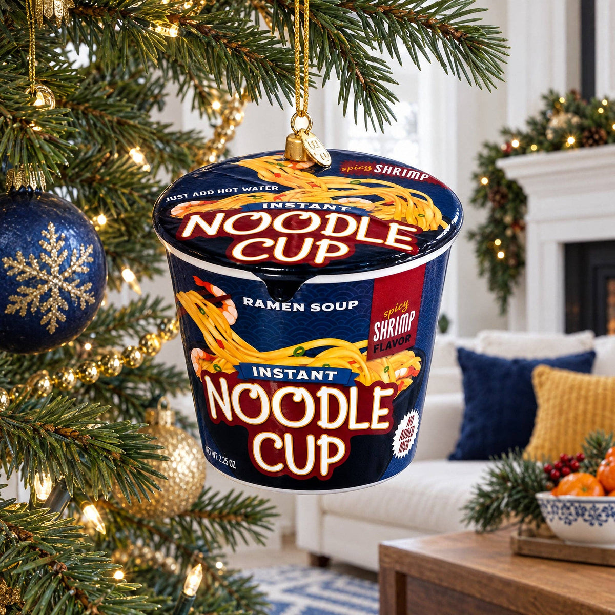 Instant Noodle Cup Glass Christmas Ornament