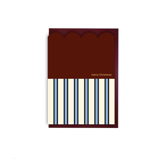Scallop Die Cut Gold Foiled Blue Stripe Christmas Greeting Card