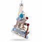 Sledding Bunny Glass Christmas Ornament
