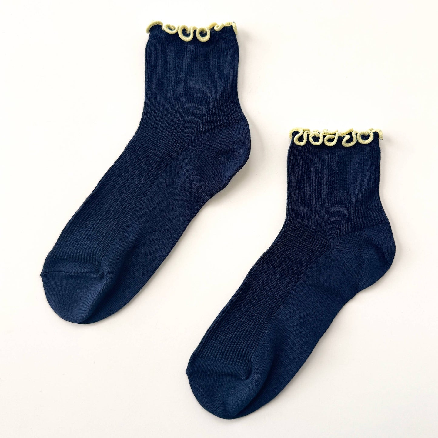 Le Bon Shoppe Navy/Butter Petite Ruffled Modal Socks